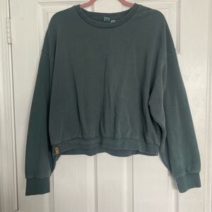 Tentree Teal Cropped Crewneck